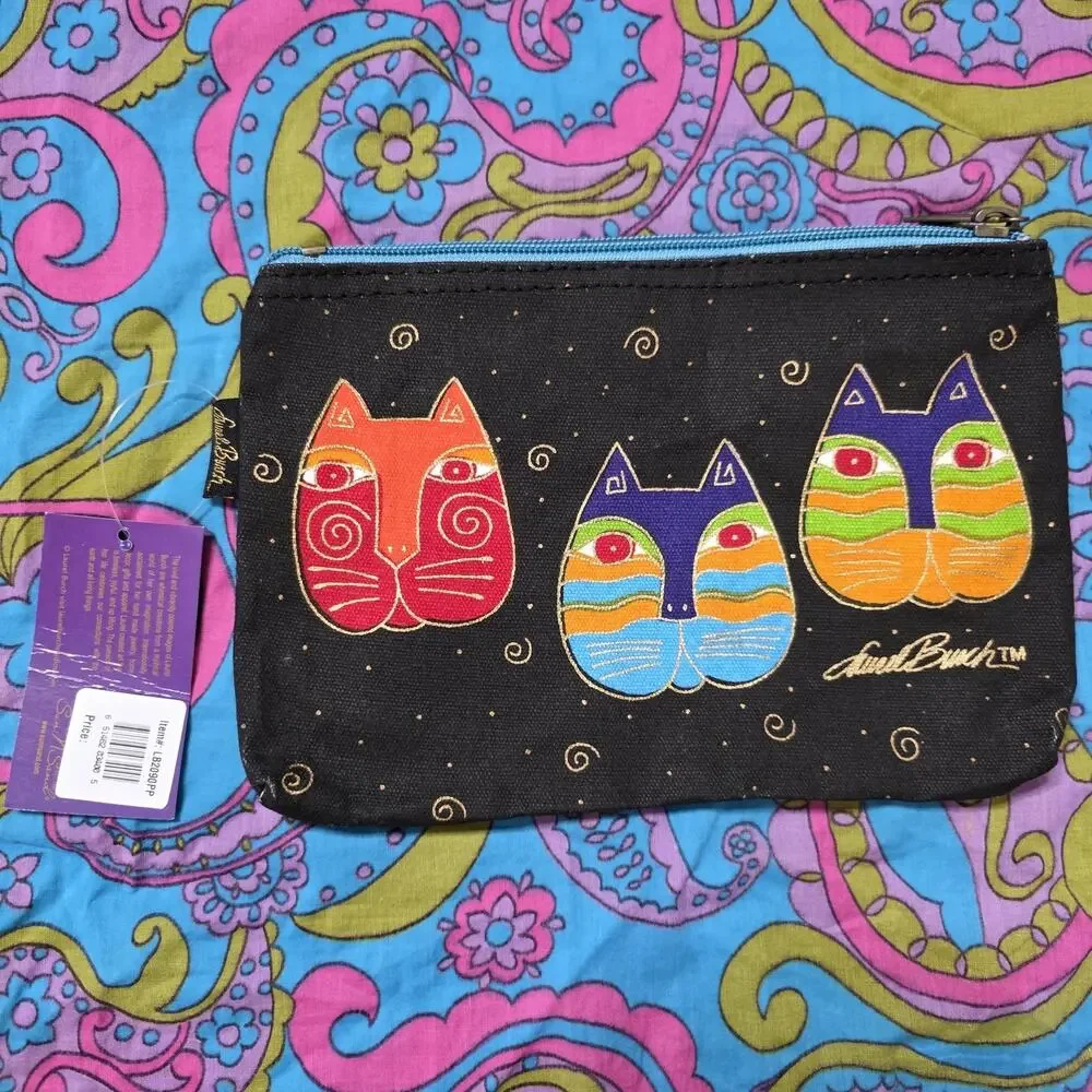 Laurel Burch Rainbow Cats Cosmetic Bag NWT 6x9 Zipper Pouch